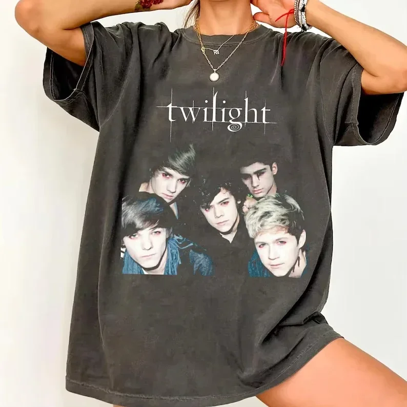 Twilight One Direction Vintage Print T-Shirt Summer Unisex Crew Neck Short-sleeved Retro Street Y2K Casual Fashion Tops Clothing