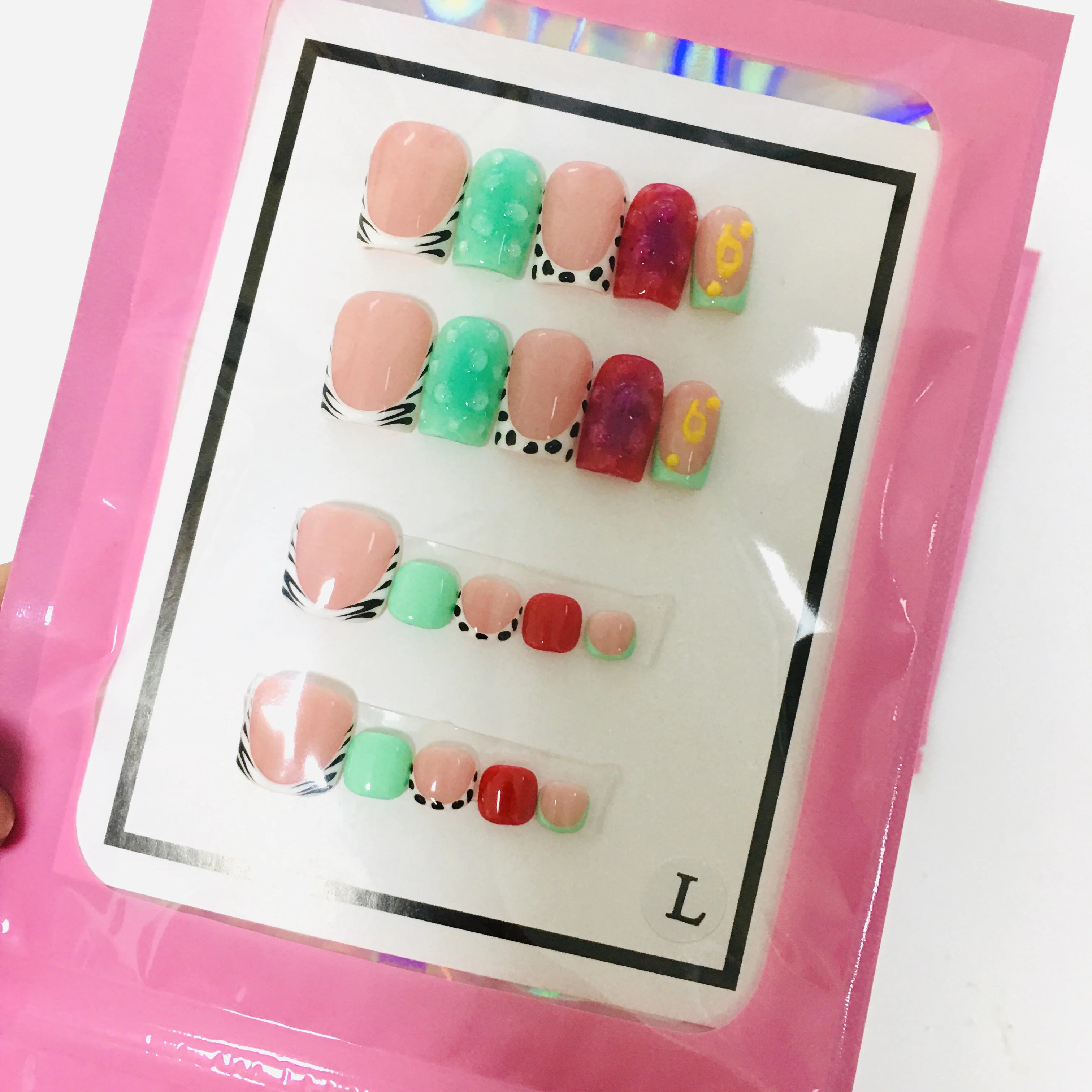 

10pcs Handmade french style Press-On Nails Set Kawaii High-End False Nails Acrylic Fingernails and toenail set