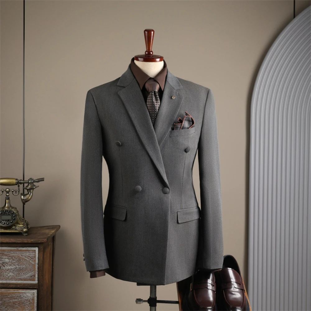 M-4XL Daily Office Men's Jacket, Popular Double Breasted Tuxedo, Dancing Party, Slim Groom Wear, Premium Notched Lapel Suit