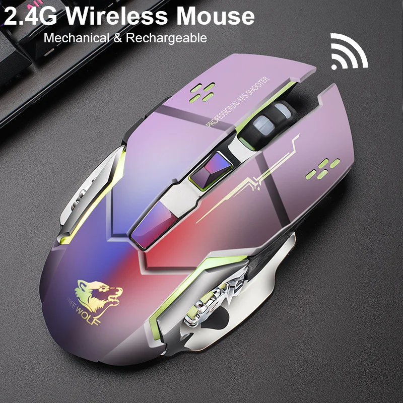 

Mechanical Wireless 2.4G Rechargeable Mouse Mute RGB Backlit Optical Gamer Mause Ergonomic 2400 DPI Computer Mice For PC Laptop