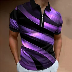 2023 T-shirts Men Zipper Gradient Original Turndown Oversized Quarter Polo Shirt Breathable Tops Men's Clothing Short Sleeve Tee