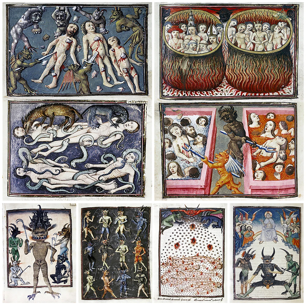 Demonic Images Of Hell And Its Demons In The 15th Century Wall Art Canvas Painting Human Purgatory Map Poster Prints Home Decor
