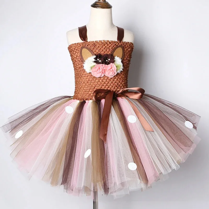 AD1 아기 소녀 핑크 브라운 사슴 의상 어린이를위한 크리스마스 신년 드레스 어린이 순록 발레 Tutus 복장 Hai5@rD ~