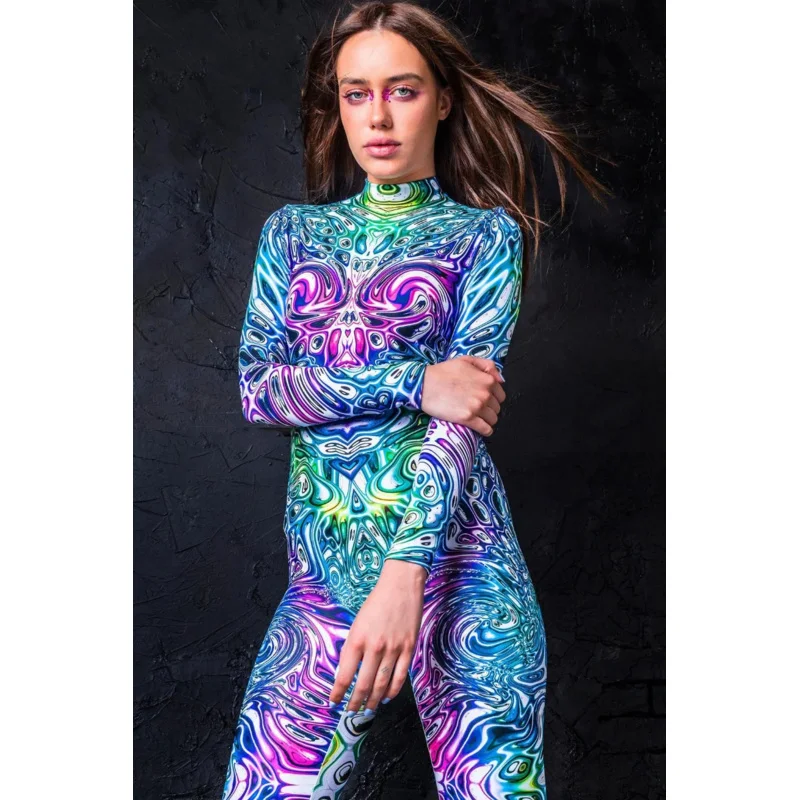 Cosplay Costume Female Woman Sexy Suit Color Element Blue Muscle Halloween Bodysuit Adults High-waisted Sports Jumpsuit