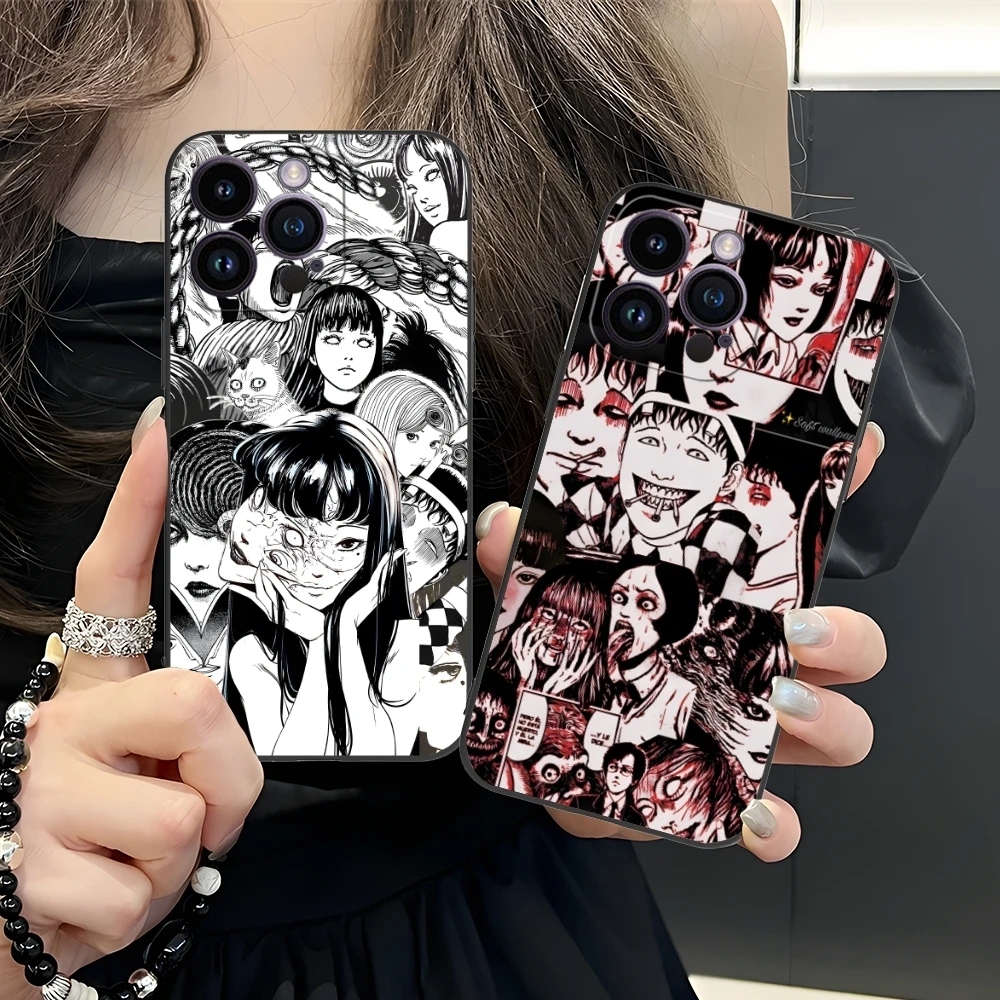 Junji Souichi Painting Mobile Cell Phone Case for iPhone 16 15 14 13 12 11 X XR XS 8 7 Pro Max Plus Mini Black Phone Cover Shell