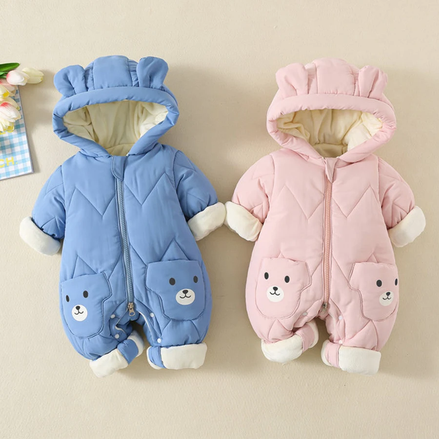 New Born Infant Boys Girls Overalls baby Clothes Winter Plus Velvet Warm Thick Jumpsuit Hooded Outfits Snowsuit Coat Kids Romper
