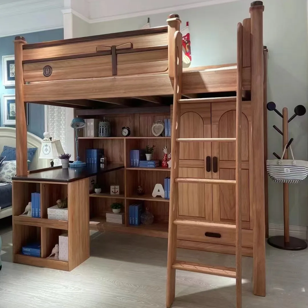 Full solid wood shelf bed red sandalwood under desk under wardrobe high and low household