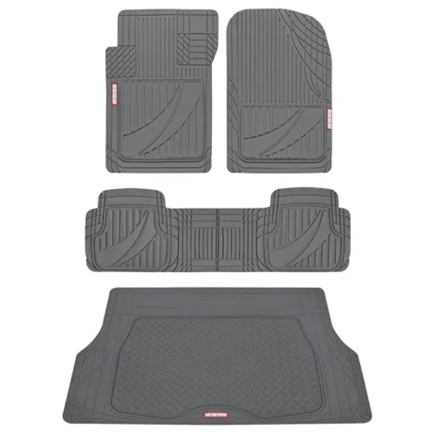 

Heavy Duty Gray Rubber Car Floor Mats All Weather Cargo Liner for SUV Full Set Universal Trim to Fit Automotive Floor
