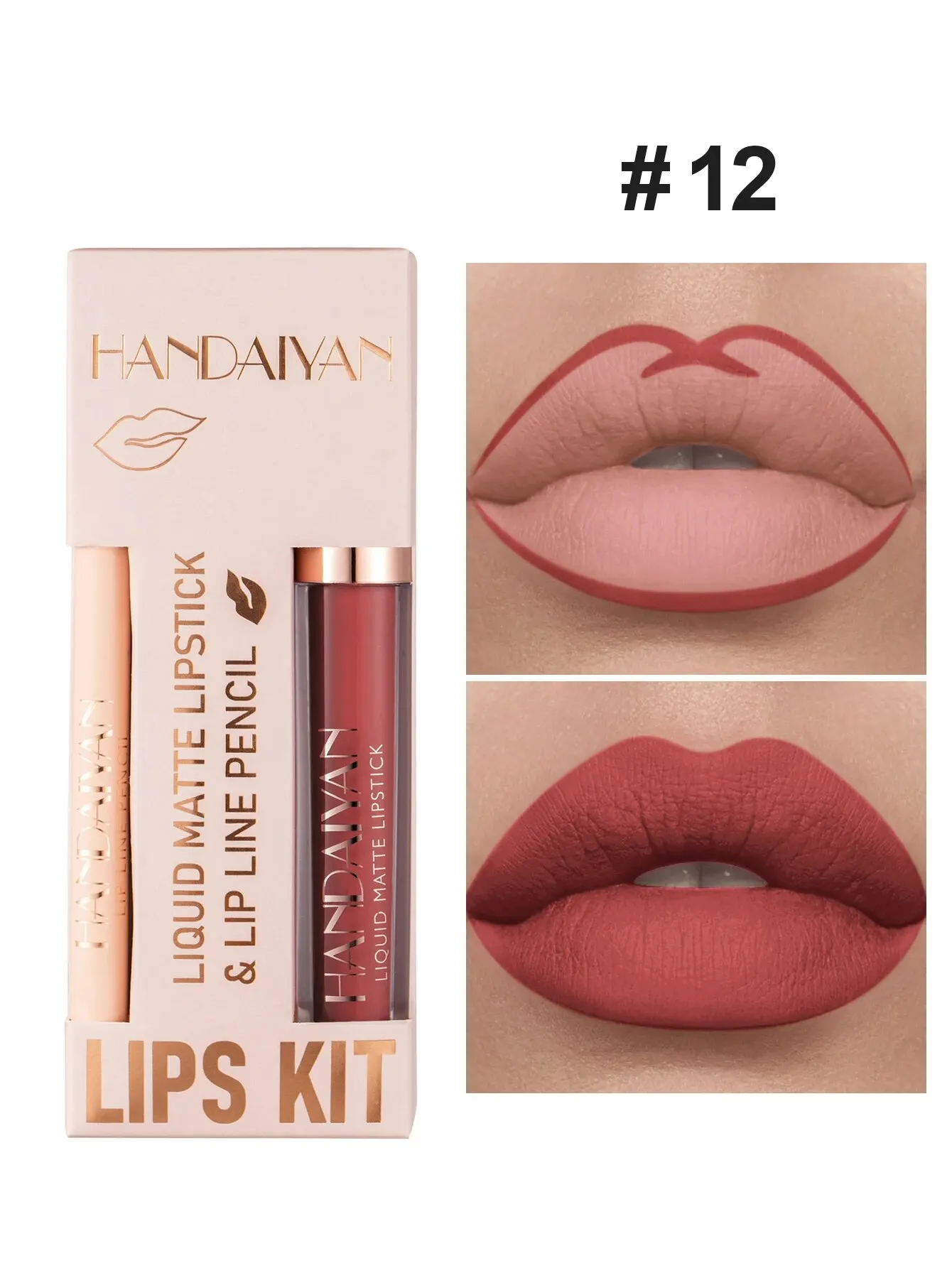 HANDAIYAN Lip Liner Lipgloss Set Matte Liquid Lipstick Long-Lasting Non-Stick Cup Not Fade Waterproof Nude Cosmetics