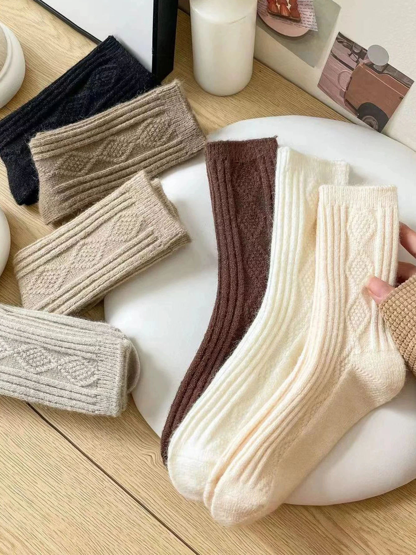 Зимние кашемировые шерстяные носки, женские зимние утепленные черные, белые комплекты, термомодные однотонные носки