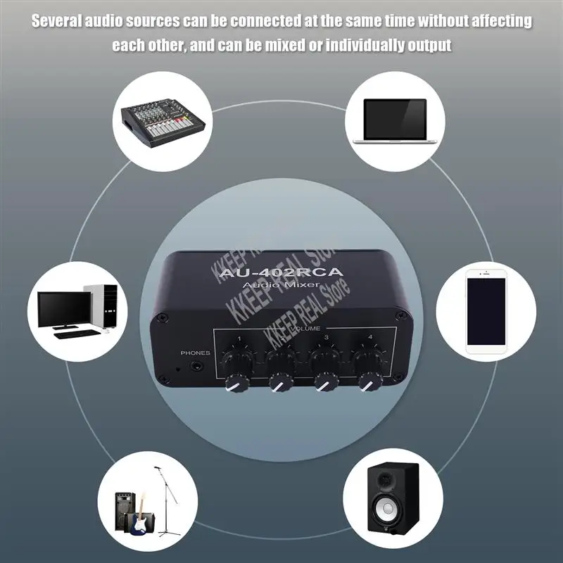 Multi-Source RCA Mixer Stereo Audio Reverberator 4 Input 2 Output Audio Switch Switcher Driver Headphone Volume Control-VVNB