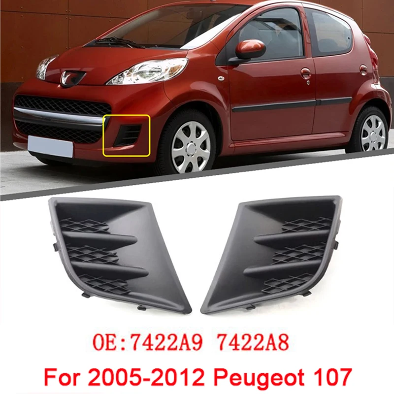 

ABS Black Car Front Bumper Fog Light Cover Lower Bezels Grille for Peugeot 107 2005-2012 7422A9 7422A8