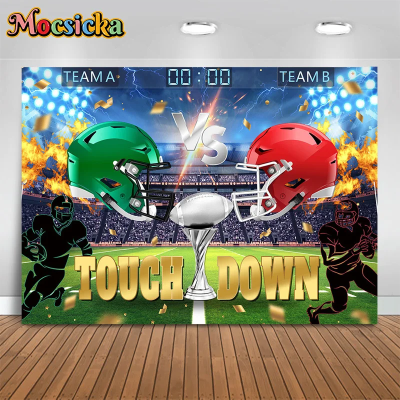 Mocsicka Photography Background Touch Down Rugby Match Stadium Backdrop Boys Birthday Party Cake Smash Photo Banner Studio Props