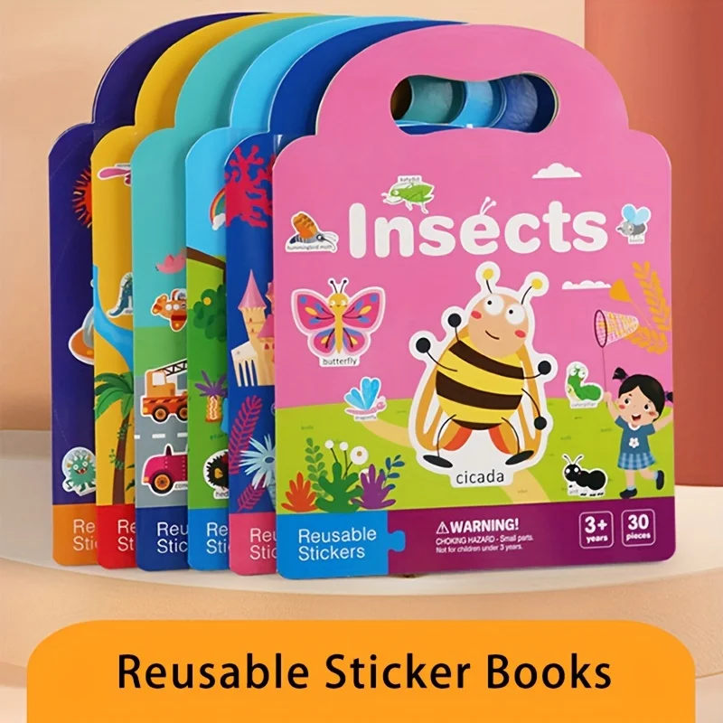 Reusable Sticker Books for  Ages 3+ Toys, Waterproof Double-Sided Design, Educational Learning Travel Stickers Activity Books