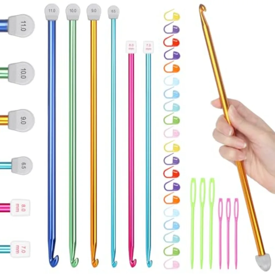 

Набор из 8 тунисских крючков для вязания, 35 см, большие крючки для вязания 6,5-11 мм, алюминиевые удлиненные крючки для вязания