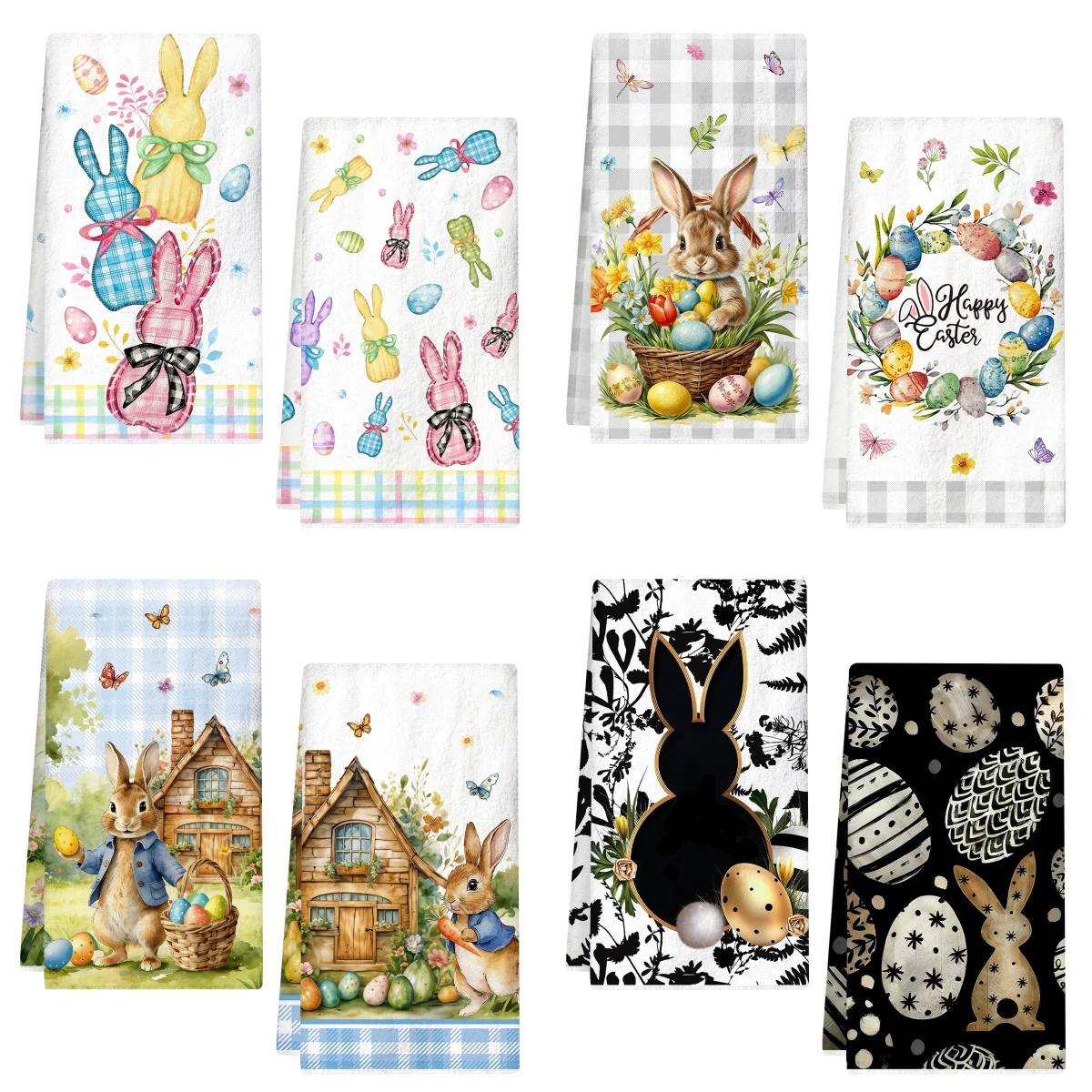Easter Kitchen Dish Towel Set of 2 Egg Hunting Pattern Easter Kitchen Towels Happy Easter Hand Towels for Kitchen Home Decor
