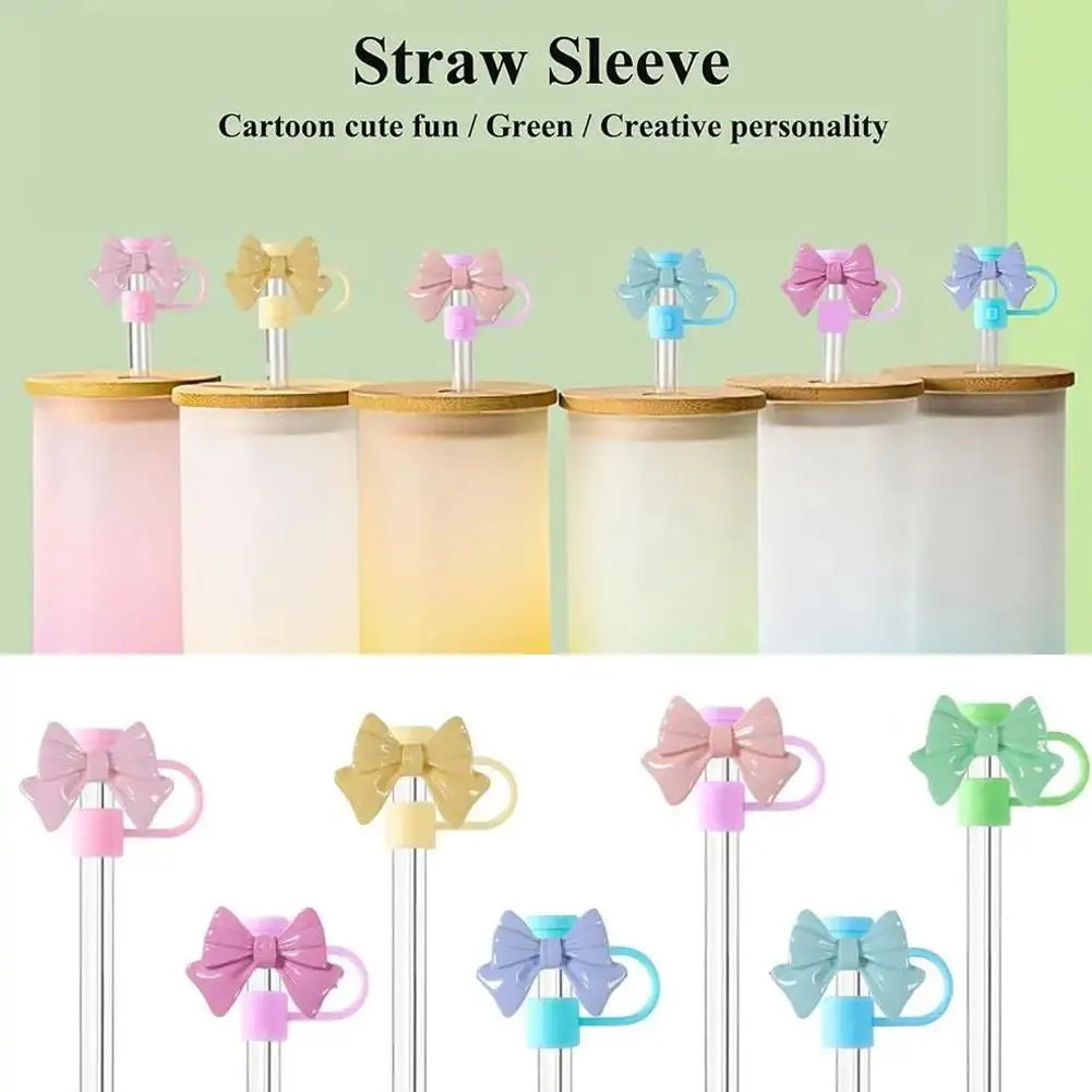 Silicone Straw Covers Cap Reusable Bow High-end Dust Proof Plugs Protector For Universal Milk Tea Beverage Decoration Acces O2u2