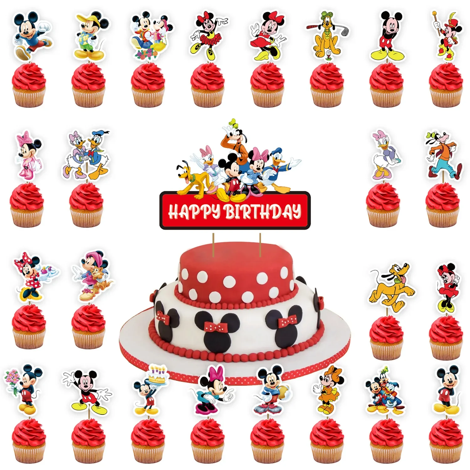 Mickey Mouse Birthday Party Decorations Cake Stand Topper Balloon Banner Cup Plate for Kids Baby Shower Party Decor Supplies