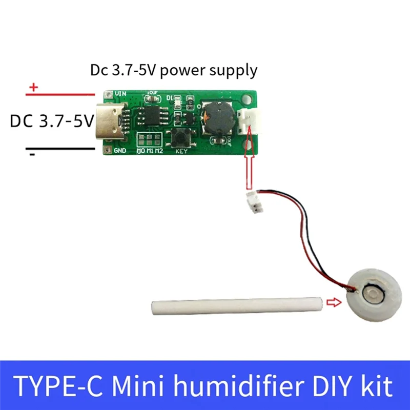 

A65T-USB Mini Humidifier DIY Kit DC 3.7-5.5V Type-C Mini Humidifier DIY Kit 330Ma Home Ultrasonic Air Humidifier