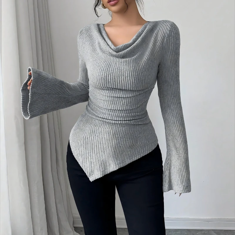 

Для женщин, осень 2026, женская футболка, блузки с длинными рукавами, футболки, модные женские топы, однотонные повседневные тонкие футболки