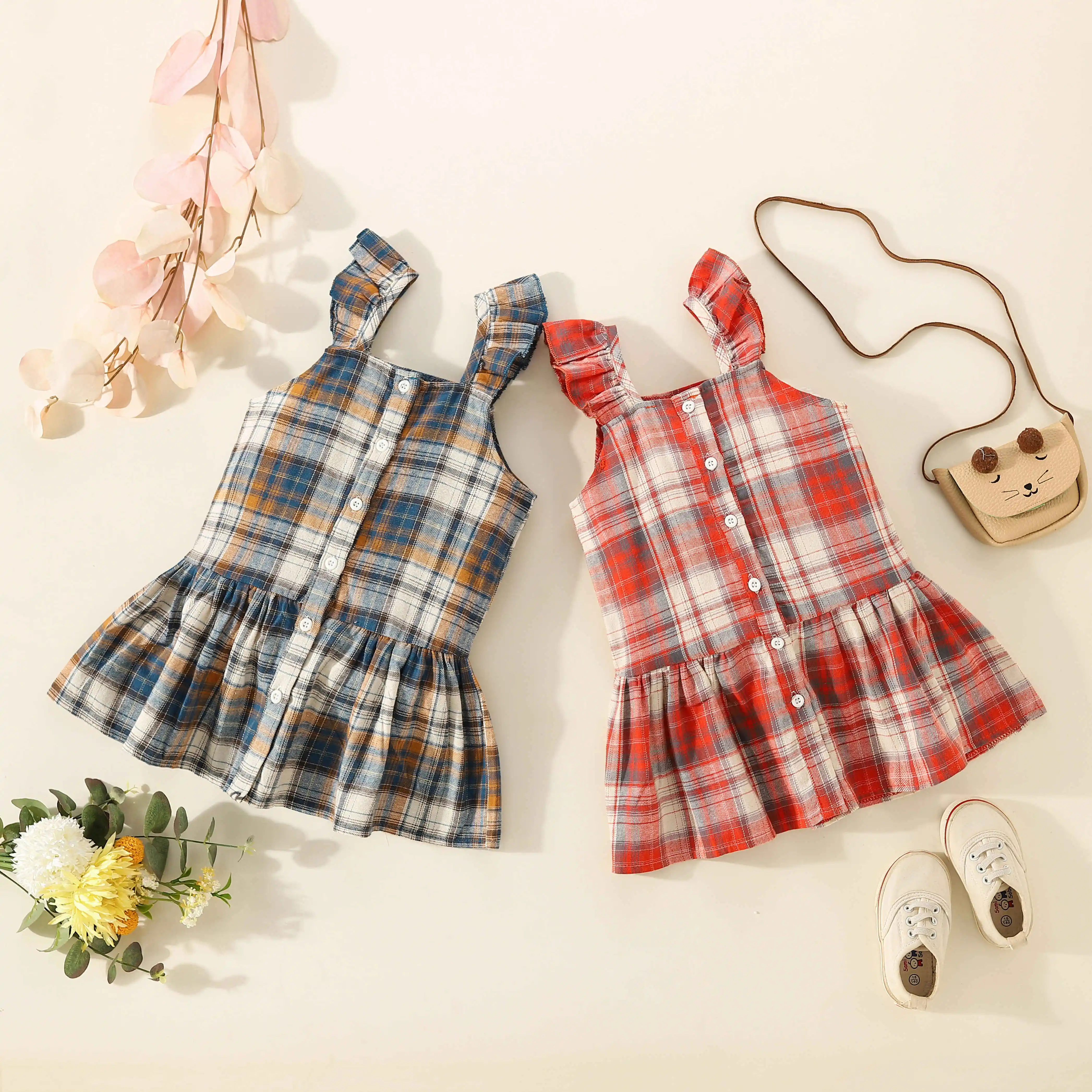 Baby Summer Outfit Girl Korean Style Fashion Casual Plaid Short Sleeved 18 Month-5 Years Old Baby Kids Dress