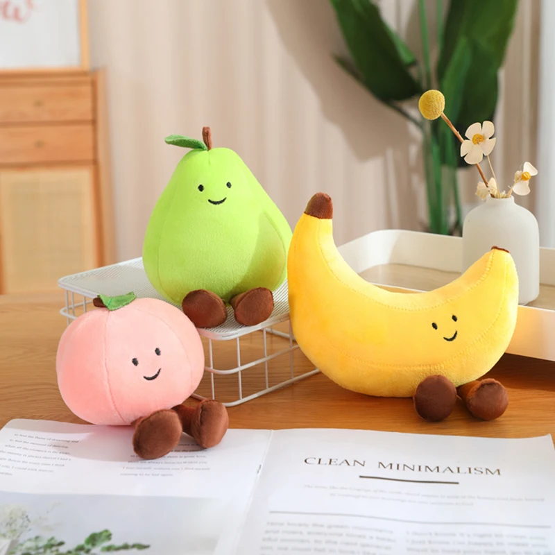 Fruits with Legs Kawaii Pink Apple Green Pear Yellow Banana Pillow Decor Plushie Peluche Birthday Gift