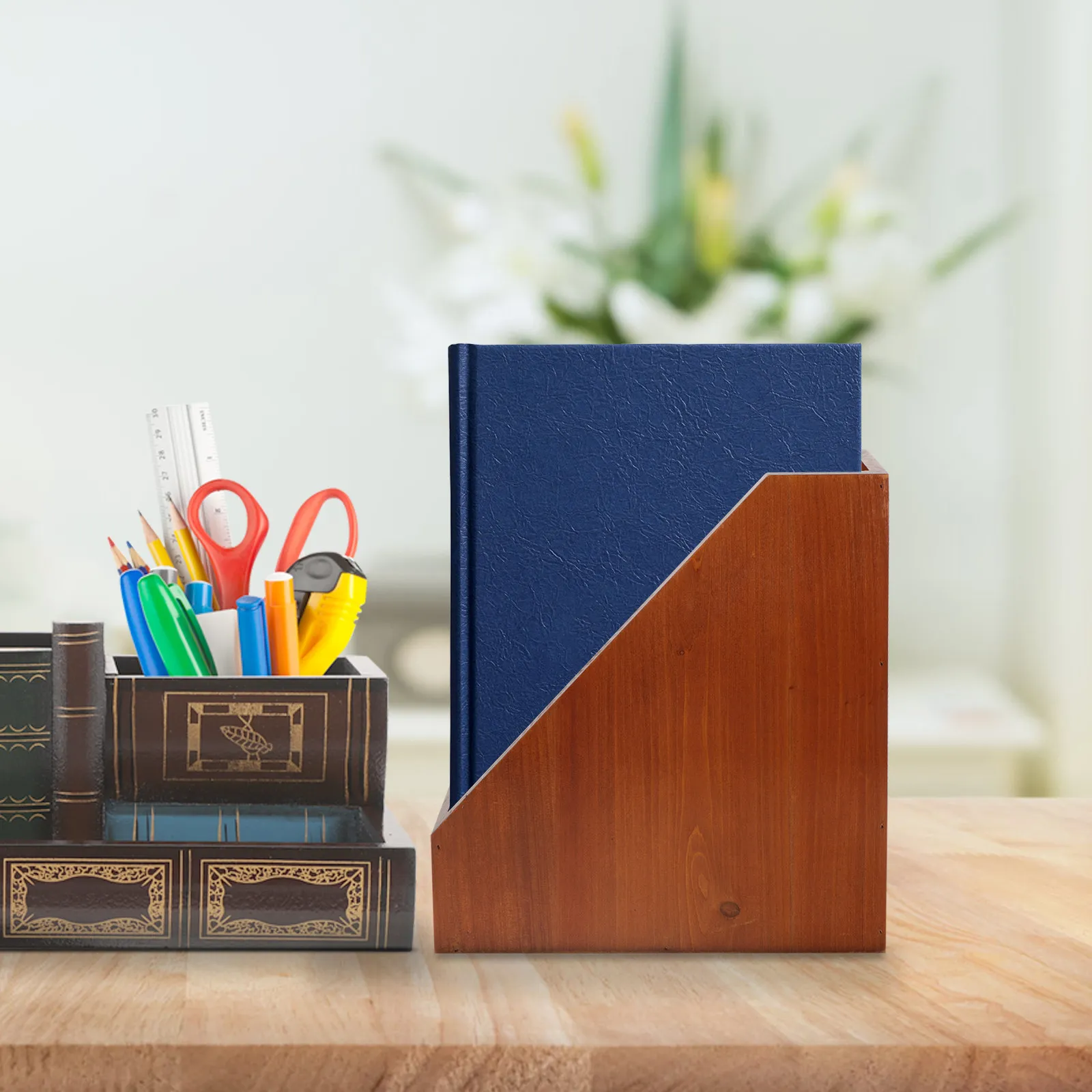 

Деревянный настольный органайзер для хранения, вместительный контейнер из массива дерева для офисных принадлежностей, для дома
