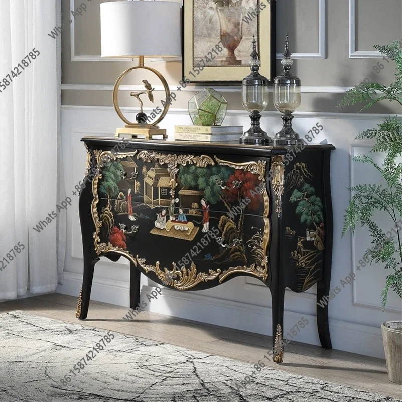 X Solid Wood Palace Painted Character Decorative Locker Bedroom Storage Cabinet Designer Side Cabinet