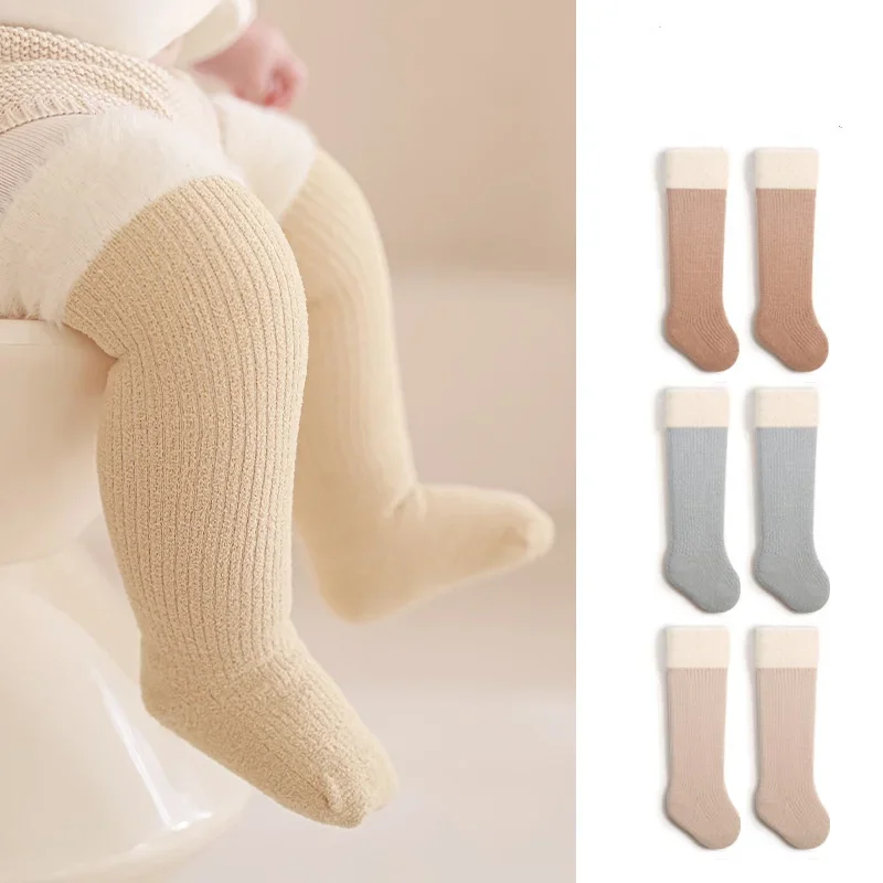 1 Pair Autumn Winter Warm Baby Knee Socks for Boy Girl Cute Solid Color Indoor Toddler Leg Warmers Warm Thicken Furry Sock