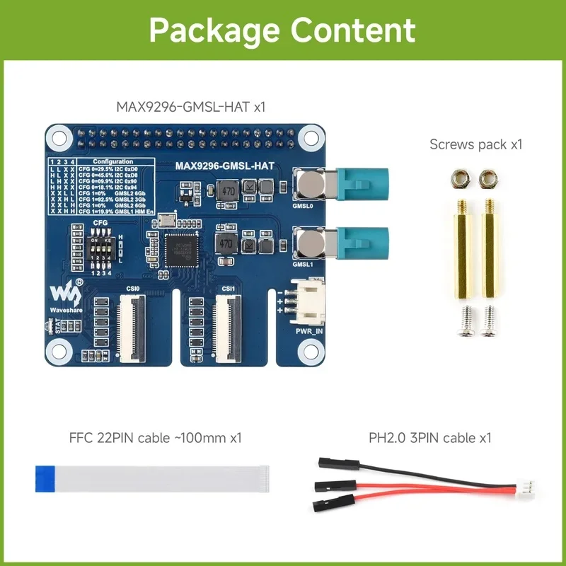 Waveshare 2-GMSL Camera HAT, Equipped With MAX9296A Deserializer, High-Speed And Low-Latency Serial Transmission