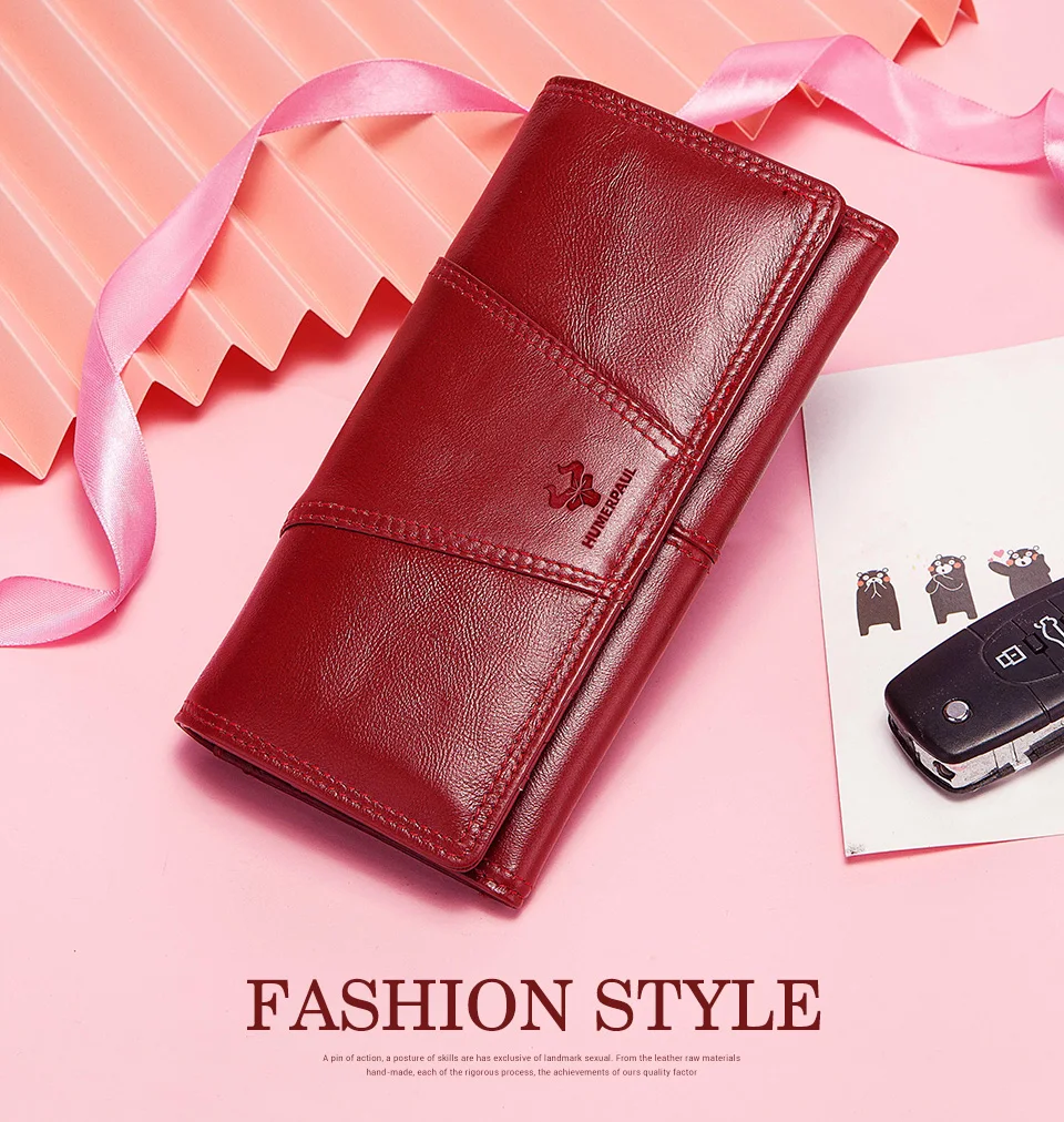 KAVIS 100% Echtes Leder Frauen Geldbörsen Lange Mit Handy Halter Weibliche Handliche Brieftasche Für Mädchen Dame Geld Tasche – Detail 1