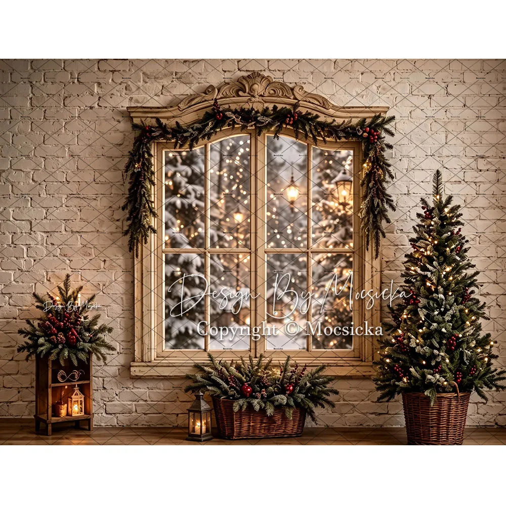 Mocsicka Backdrop Photography Christmas Cabinet Mailbox Window Wreath Gift Holiday Background Kids Holiday Party Studio Photo
