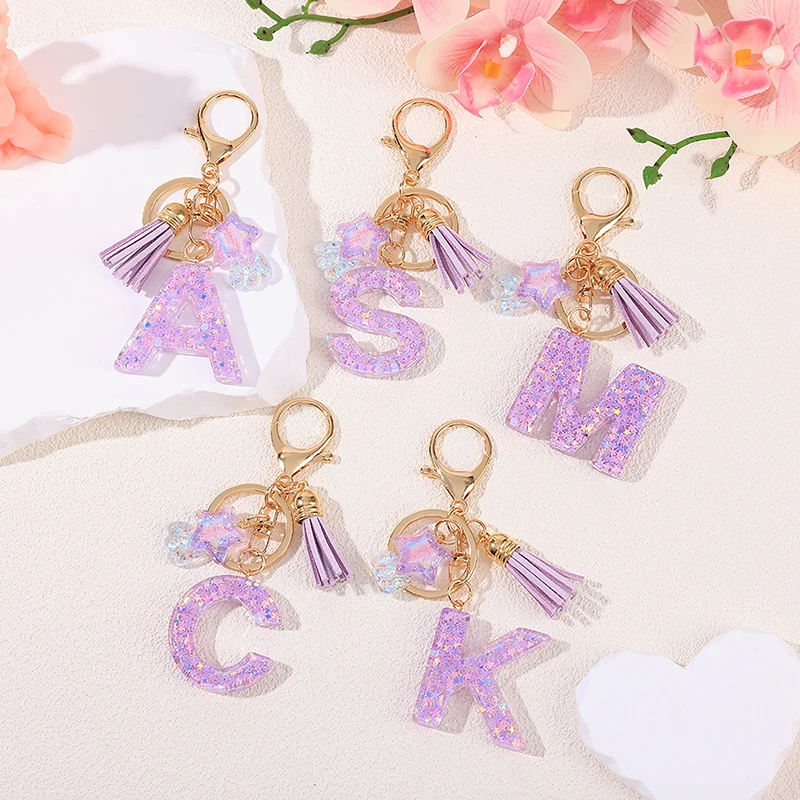 แฟชั่น DIY A-Z ตัวอักษรพวงกุญแจโลหะจี้ Key CHAIN ผู้หญิงแหวน Simple Letter ชื่อ Key PARTY ของขวัญเครื่องประดับ