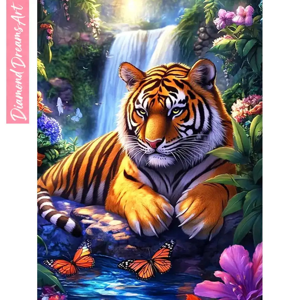 Neuheiten 2025 Diamant-Malerei Löwe Wasserfall Diamant-Mosaik Tier-Set Heimdekoration, Rahmenlos