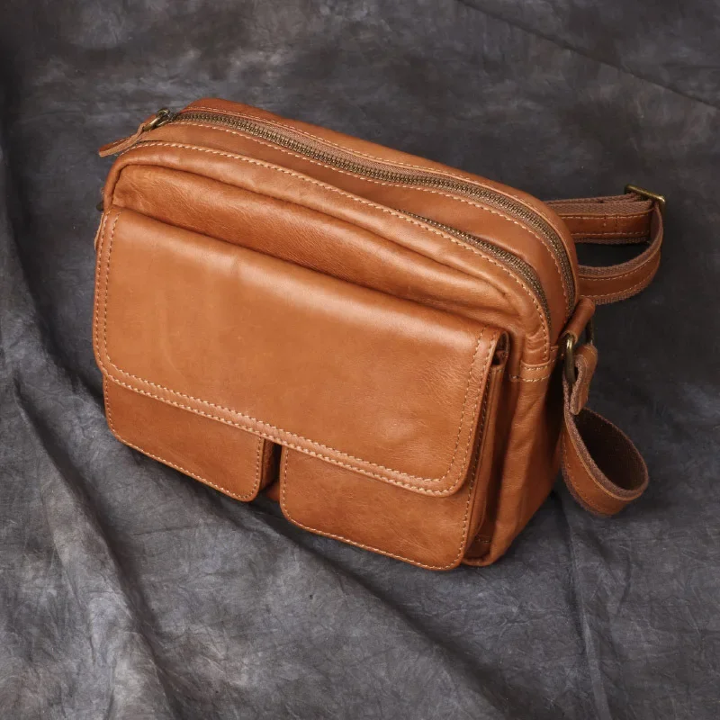 Handmade Retro Matte Leather Shoulder Bag Men's Genuine Leather Casual Top Layer Cowhide Crossbody Bag