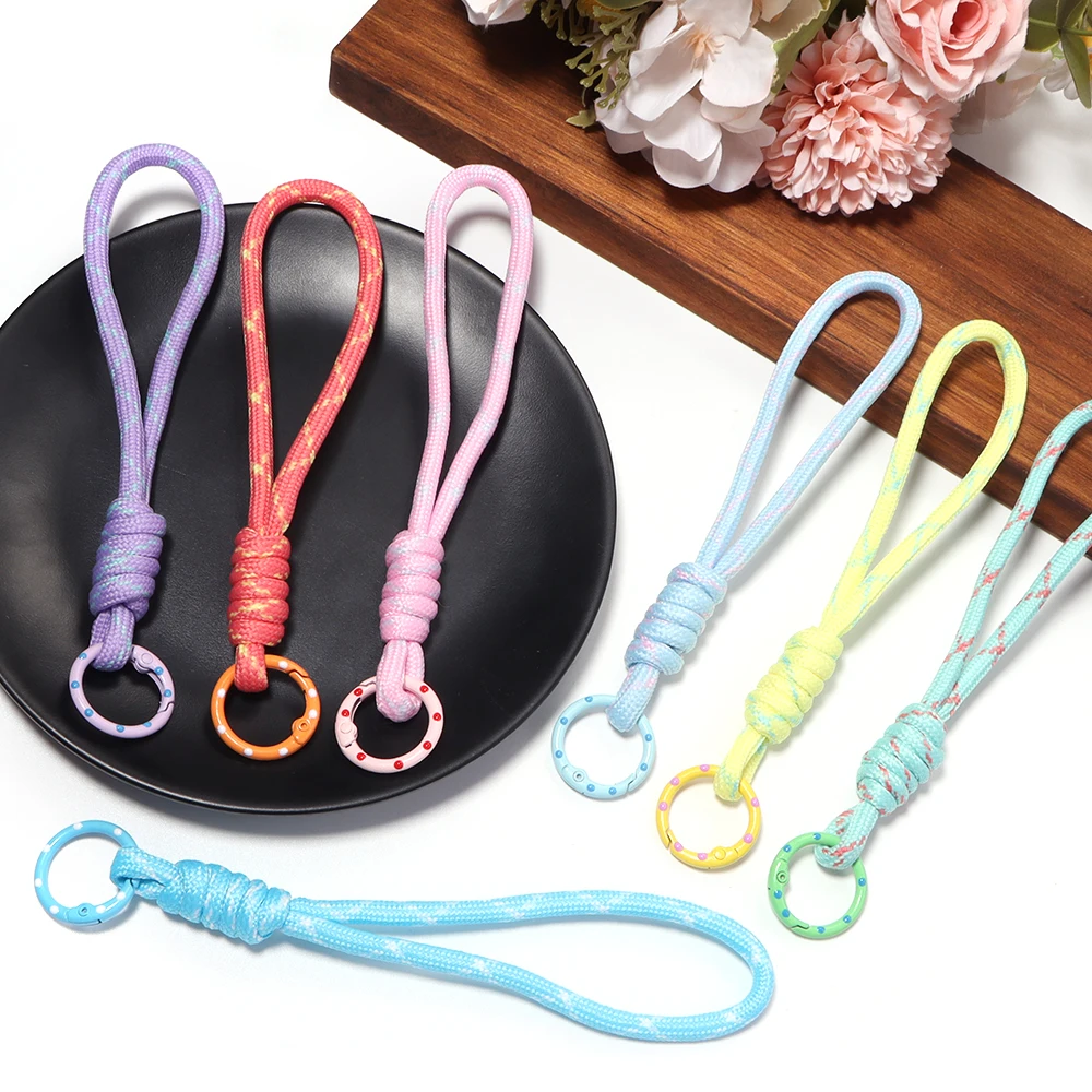 5pcs/lot Colorful Braided Keychain Mobile Phone Lanyard Anti Lost Knot Rope Strap Key Ring Men Women Car Key Holder Accessories view 6