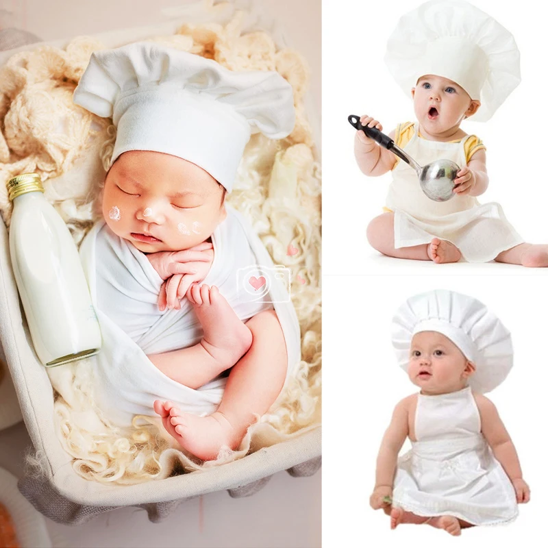 

Baby Girl Chef Apron Hat Newborn Photography Props Lovely Kids Kitchen Costumes For Handsome Boy Photo Gourmet Accessories