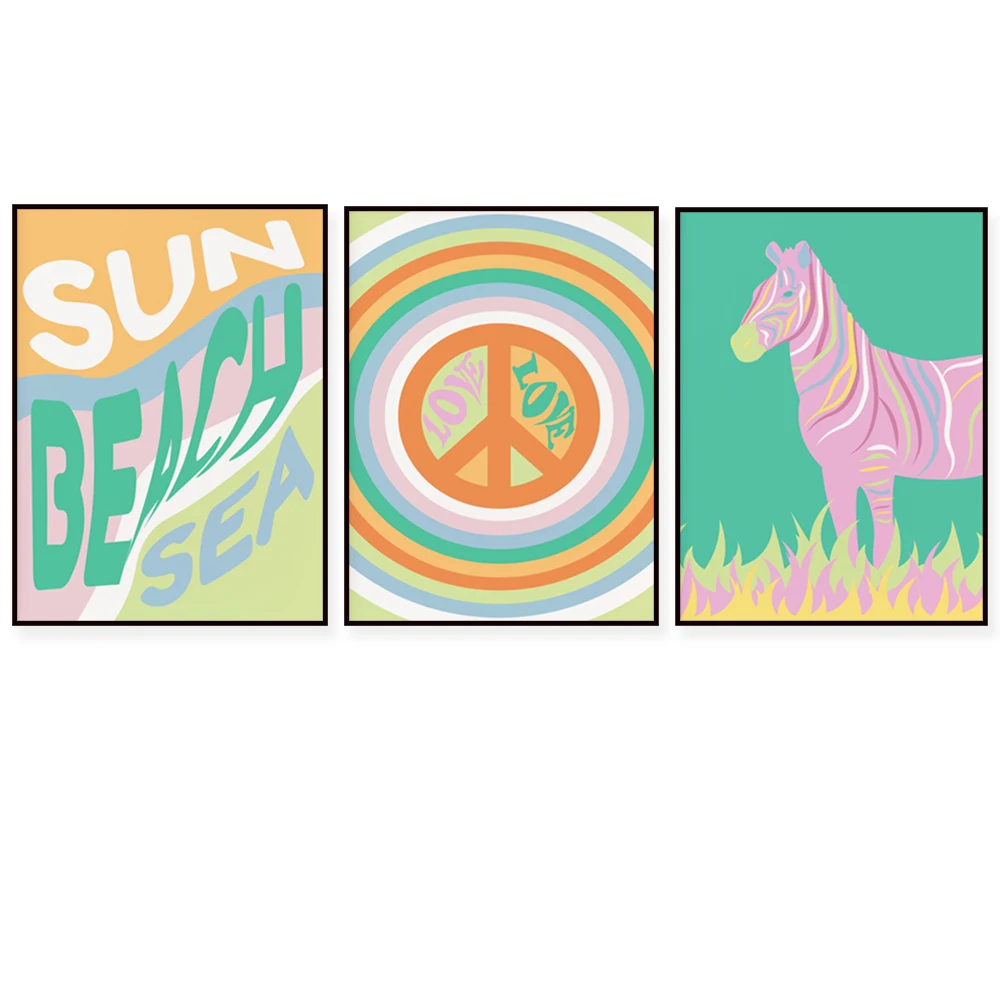 

Color print posters 6-piece set, retro print wall art, pastel print children's room wall art set, bohemian color wall art pack,