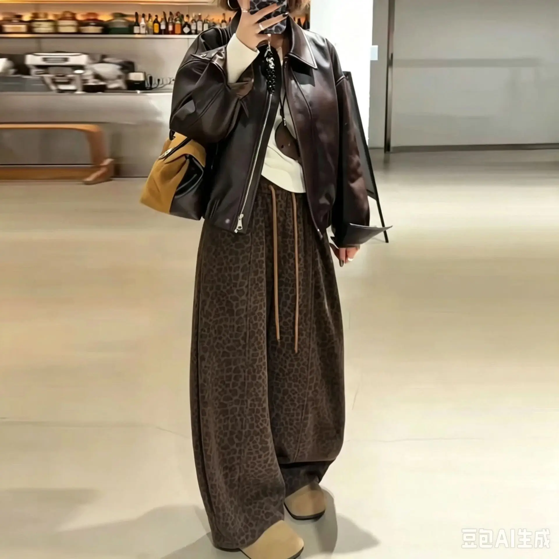 Solid wide leg pants women in autumn new Korean lazy style corduroy herringbone pattern wide leg casual long pants
