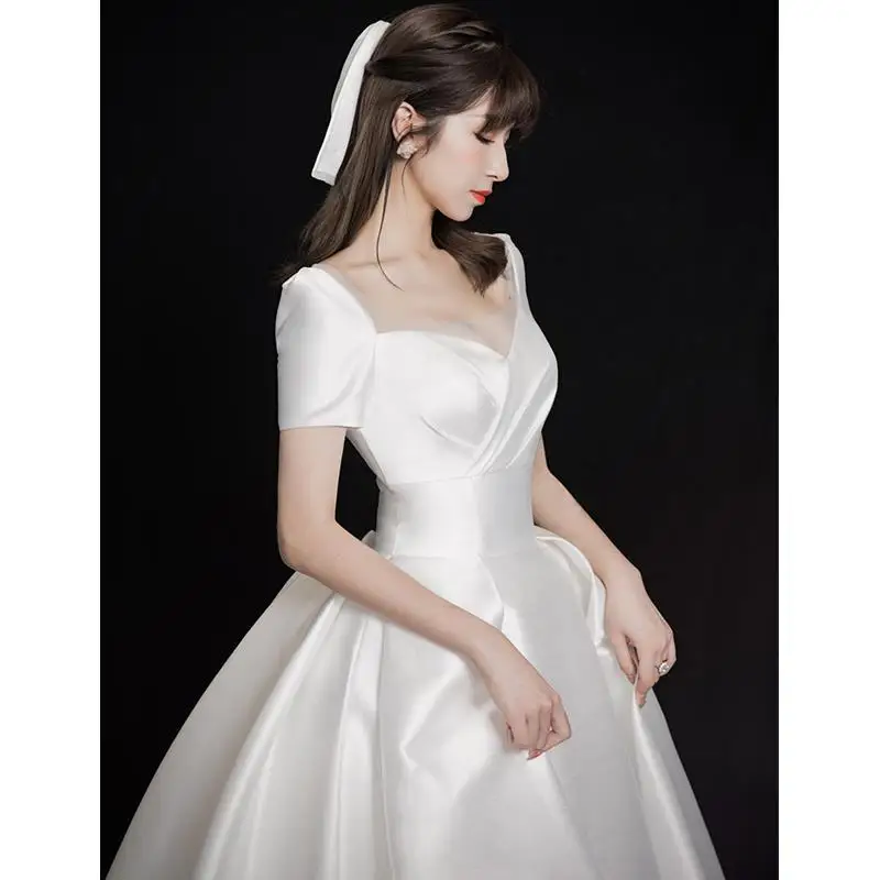 Vestidos De Novia De satén para mujer, manga corta, elegantes, simples, hechos a medida, 2023