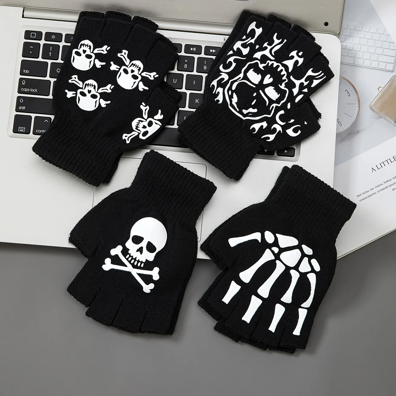 1 pair of men's Halloween decorative warm gloves, autumn and winter split finger open finger knitted gloves