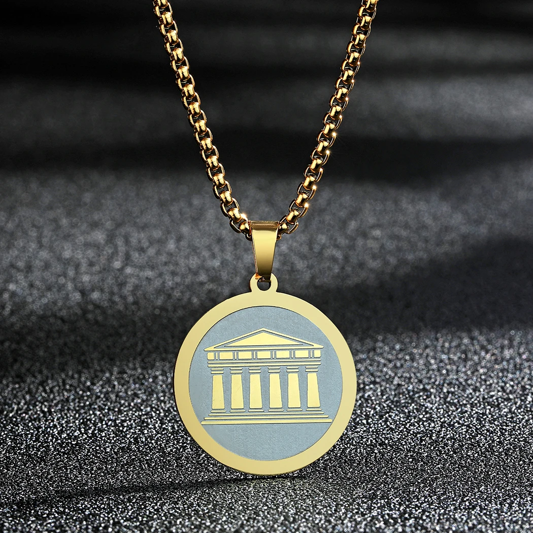 Todorova Ancient Greece Stainless Steel Greek Acropolis Pendant Necklace For Men Amulet Charm Jewelry Choker