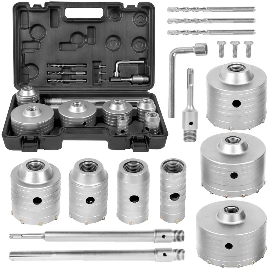 

Concrete Hole Saw Kit with 2 Drill Bits, SDS Plus amp Max Shank, Masonry Hole Saw Kit Size 30110MM, Brick, Cement, Block, Concre