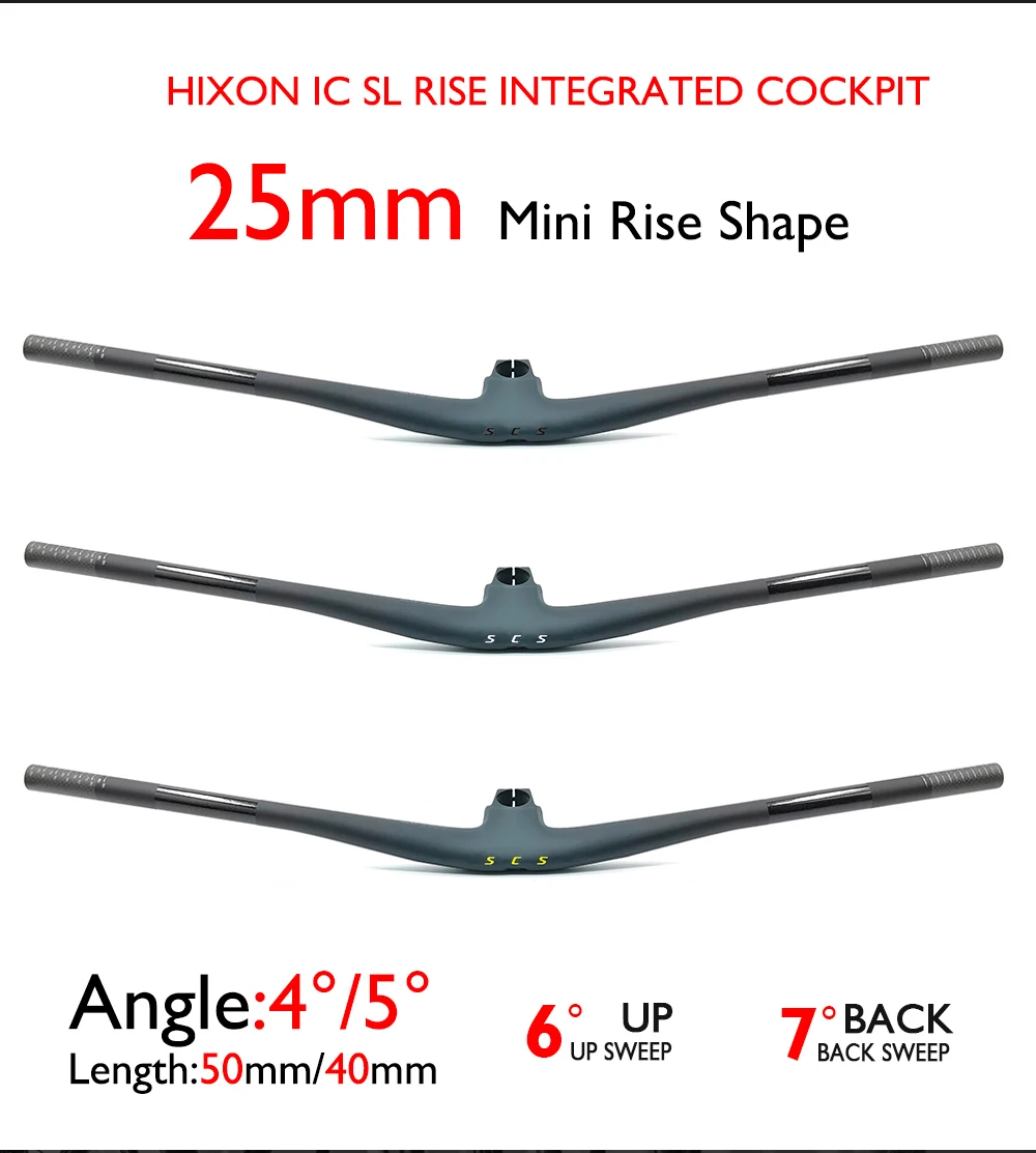 Integrated Carbon Cockpit MTB Handlebar700-800mm 6° Up 7° Back Sweep 28.6mm Steerer Tube，Mountain Bike15/25mm Rise 40/50mm Stem