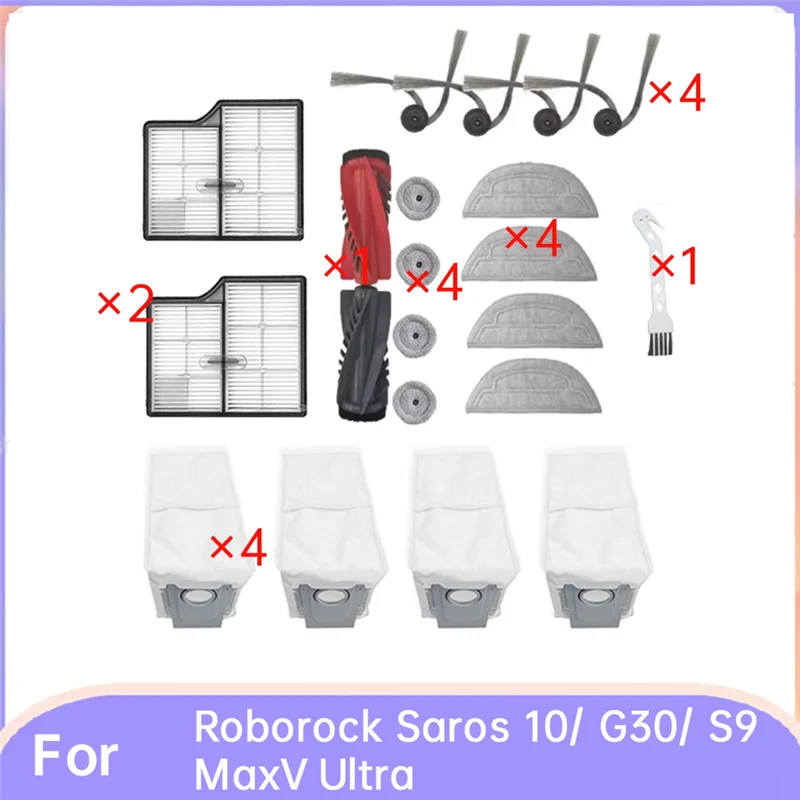 โปรโมชั่น!21 ชิ้นสําหรับ Roborock Saros 10/ G30/ S9 Maxv Ultra Sweeper อุปกรณ์เสริมลูกกลิ้งแปรงด้านข้าง HEPA Filter Mop Pad ฝุ่นกระเป๋า