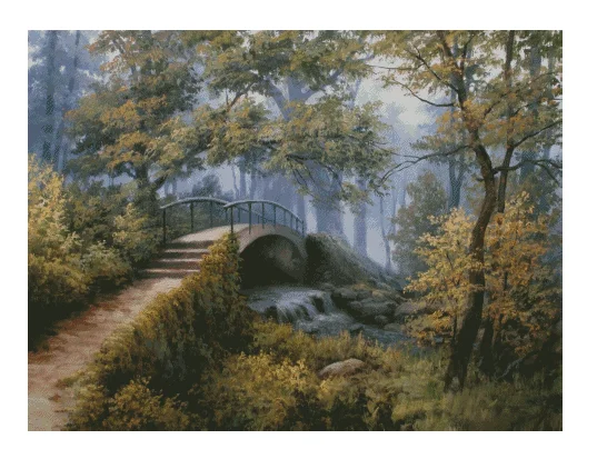 Forest Scenery Bridge 16CT 14CT Canvas Unprinted Top Quality Cross Stitch Kits Embroidery DIY Handmade Needlework Home Decor