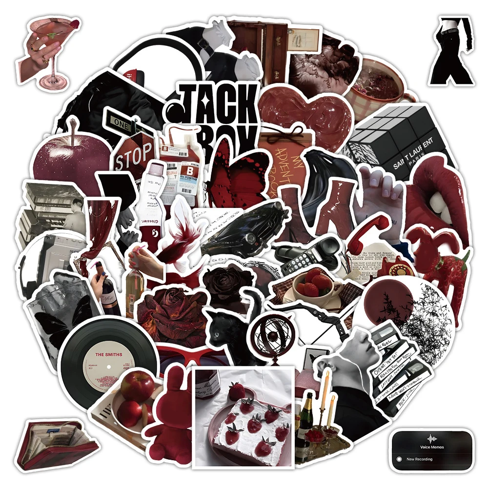 10/50 SZTUK Czerwono-Czarnych Naklejek Graffiti, Ekskluzywne Naklejki Modowe na Telefon, Komputer, Notatnik, Artykuły Papiernicze, Zabawki DIY, Sekretna Gadżetka