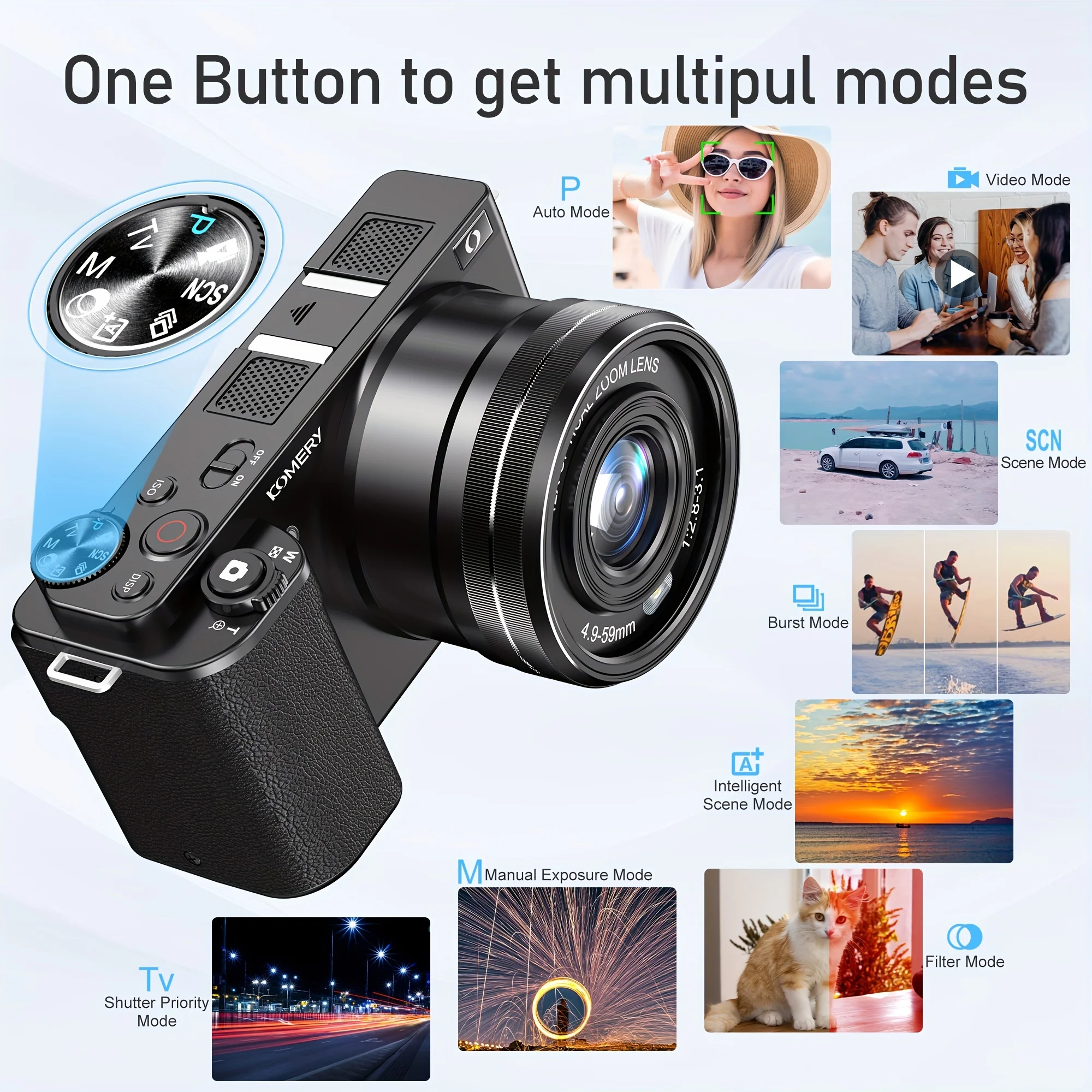 64MP HD Digital SLR Camera For Photography 12X Optical Zoom Camera 4K WiFi Video Vlog Camcorder Webcam DSLR Cameras Auto Focus