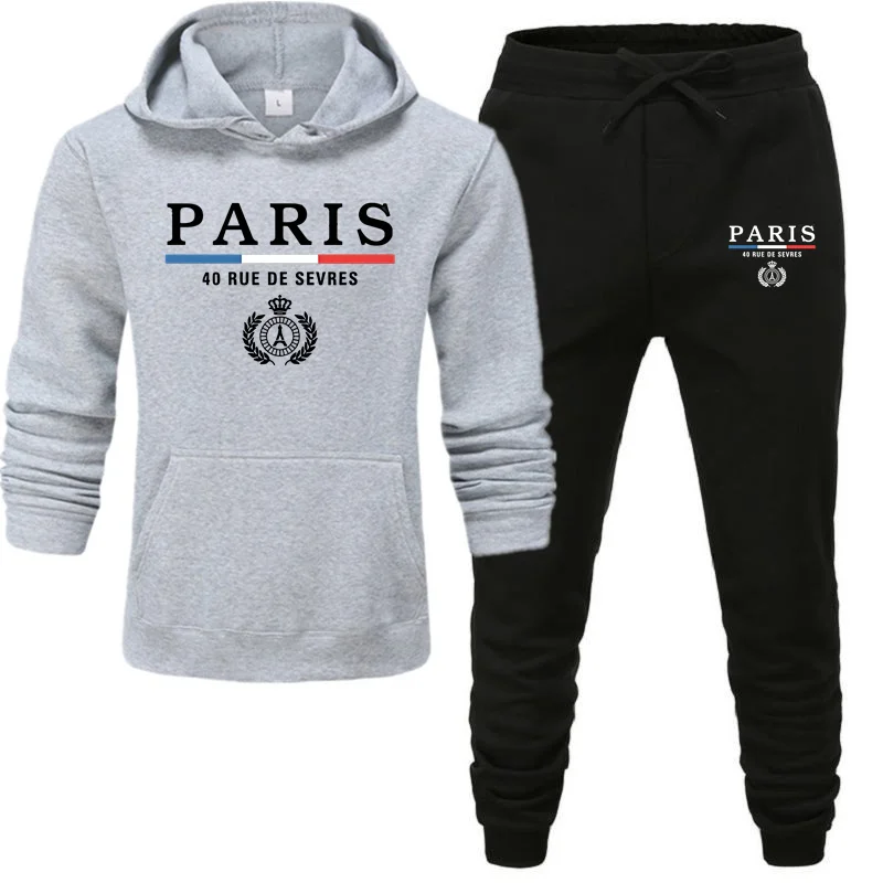 Men\'s Luxury Hoodie Set PARIS Print Sweatshirt Sweatpant for Male Hooded Tops Jogging Trousers Suit Casual Streetwear Tracksuit