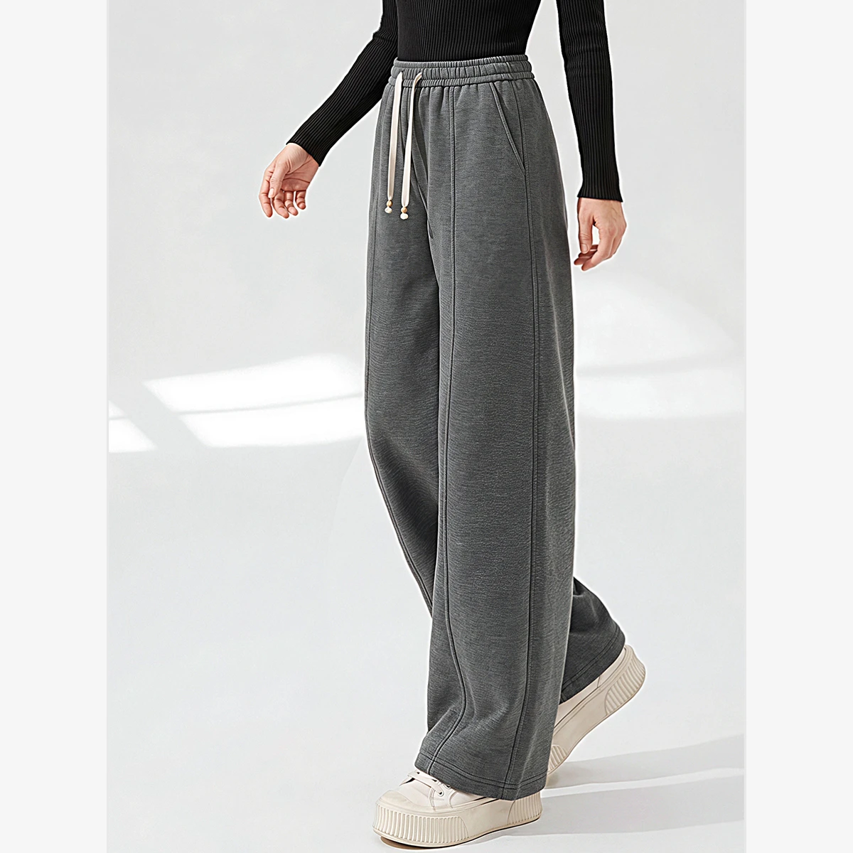 VIMLY Dark Gray Relaxed Fit Drawstring Sweatpants Women 2026 Fall New Lazy Style Straight Leg Casual Ladies Long Pants 31752